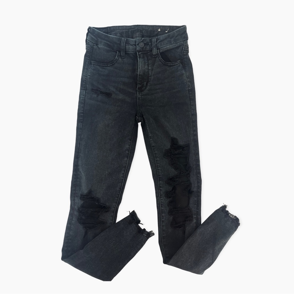 American Eagle Black Distressed High-Waisted Jeggings (Size 4)